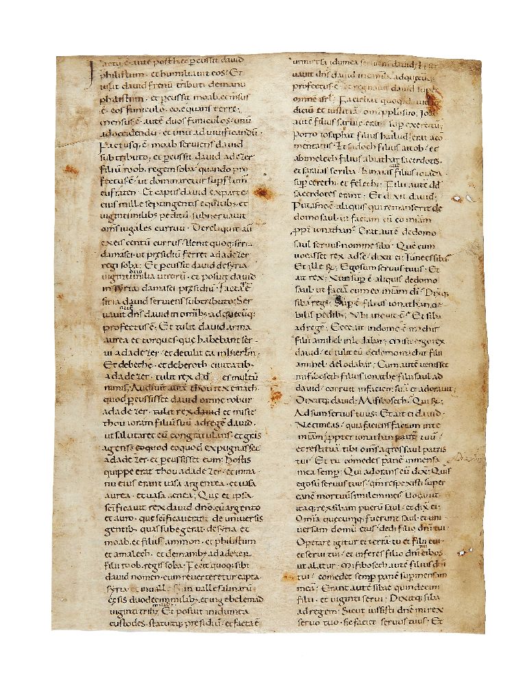 Leaf from an early Atlantic Bible (II Samuel 8-11)