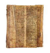 An account book binding formed from leaves recovered from a thirteenth-century legal codex