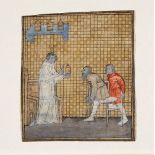 A Doctor with Two Amputees, miniature from an early copy of Bartholomaeus Anglicanus,