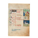 Calendar leaf for December, from a Book of Hours, in Latin, illuminated manuscript on parchment