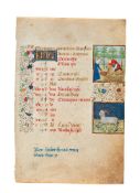 Calendar leaf for December, from a Book of Hours, in Latin, illuminated manuscript on parchment