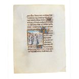 King David and other sinners kneeling in prayer, tiny miniature on a leaf from a Book of Hours