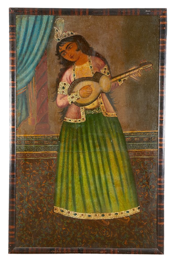 Portrait of a Female Musician, playing the Mandalin, oil on canvas - Image 2 of 2