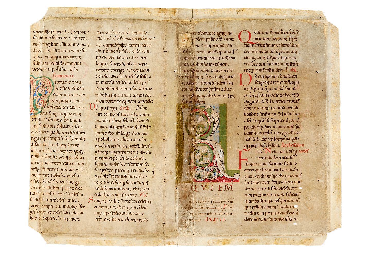 Bifolium from a large Lectionary, in Latin, decorated manuscript on parchment