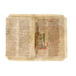 Bifolium from a large Lectionary, in Latin, decorated manuscript on parchment