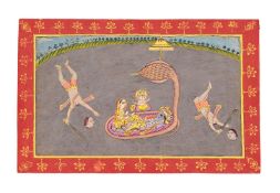 Vishnu Reclining on the multi-headed serpent Shesha, with his wife Lakshimi over the cosmic ocean