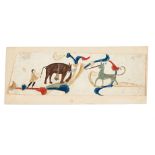 An elephant and a unicorn fighting, on a cutting from an illustrated medieval manuscript