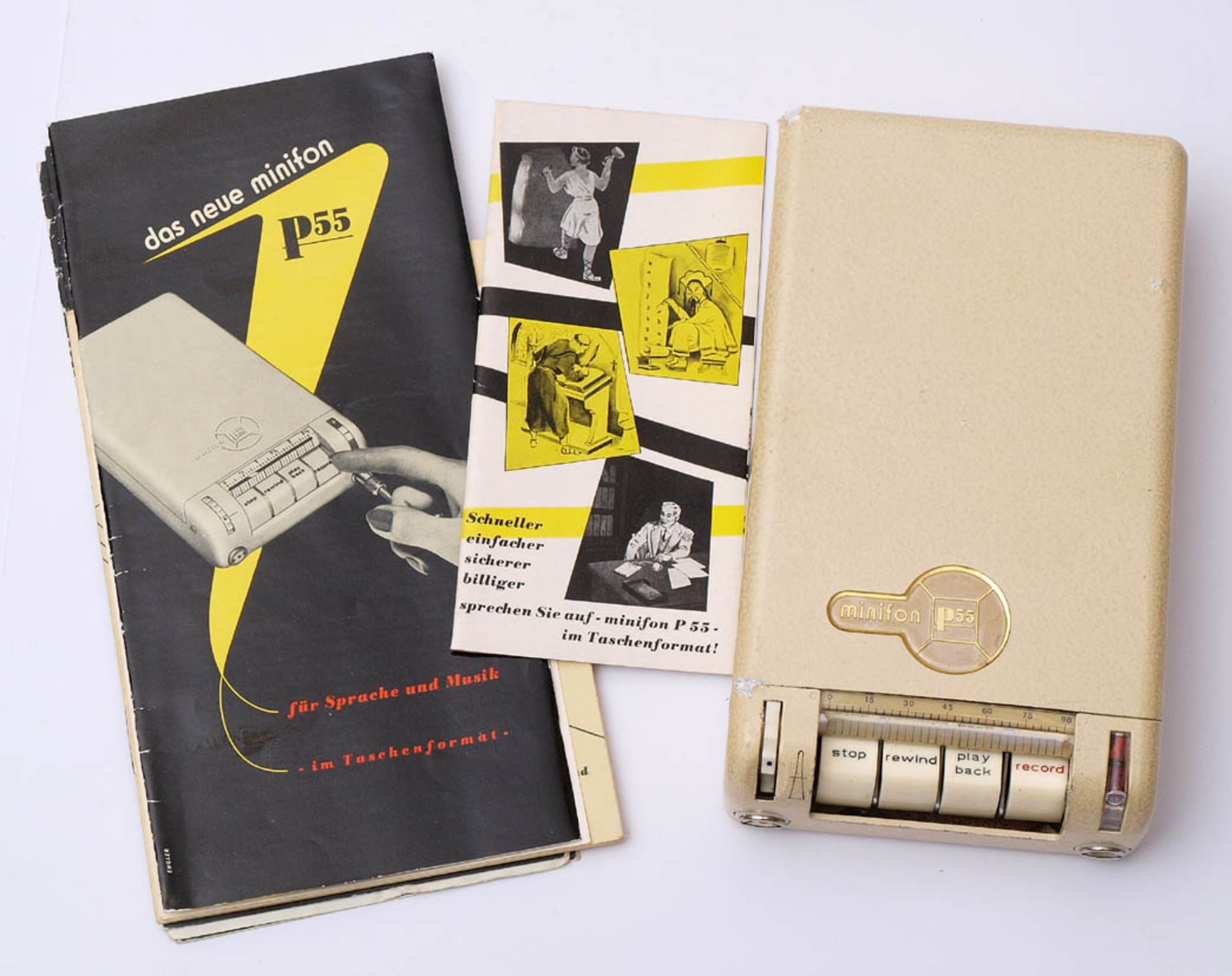 Spionagekoffer, um 1957 Aufnahmegerät Minifon P55 mit reichem Zubehör (Kopfhörer, - Bild 2 aus 12