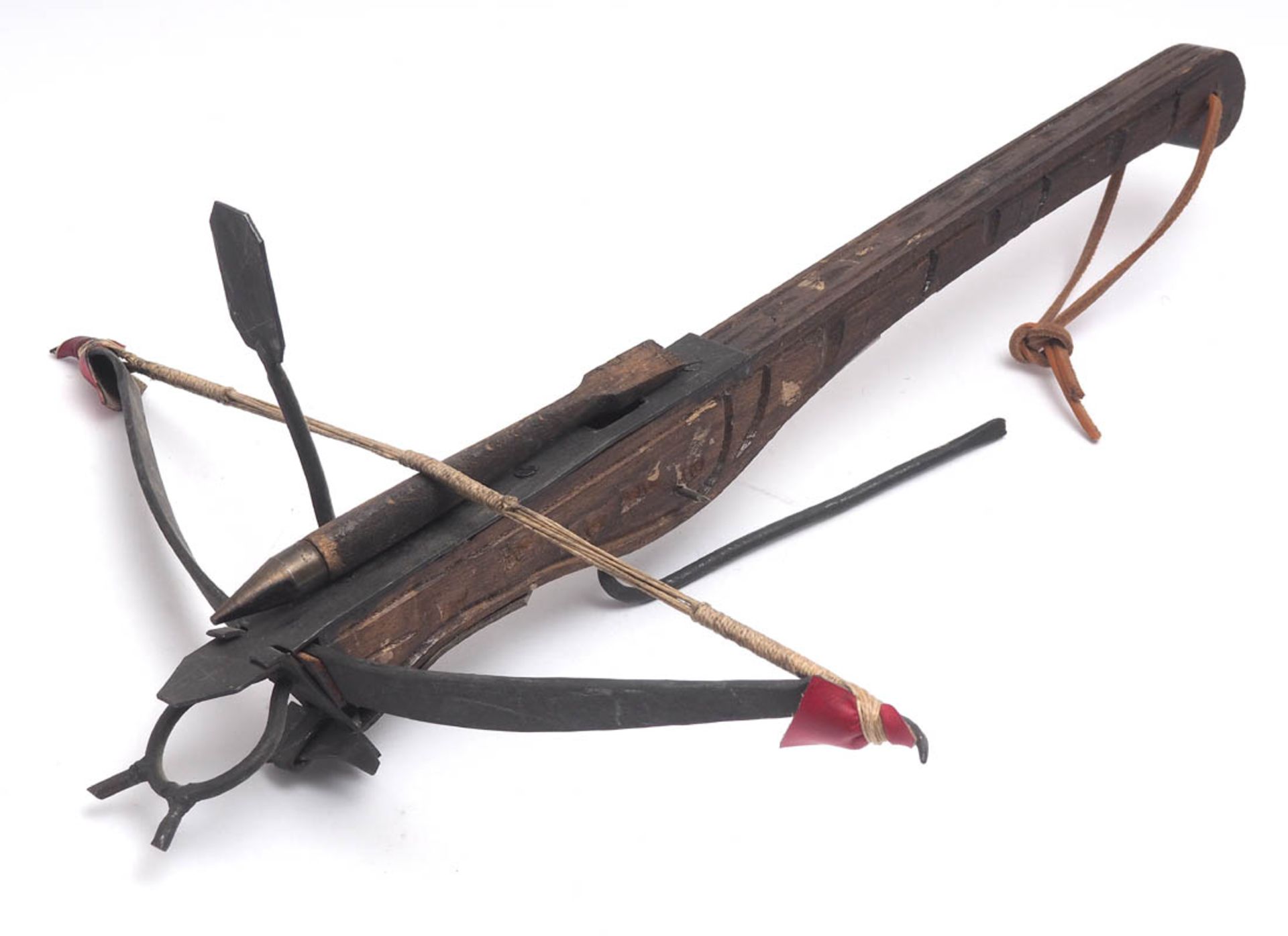 Modell einer Armbrust Holz und Metall. L.41cm.