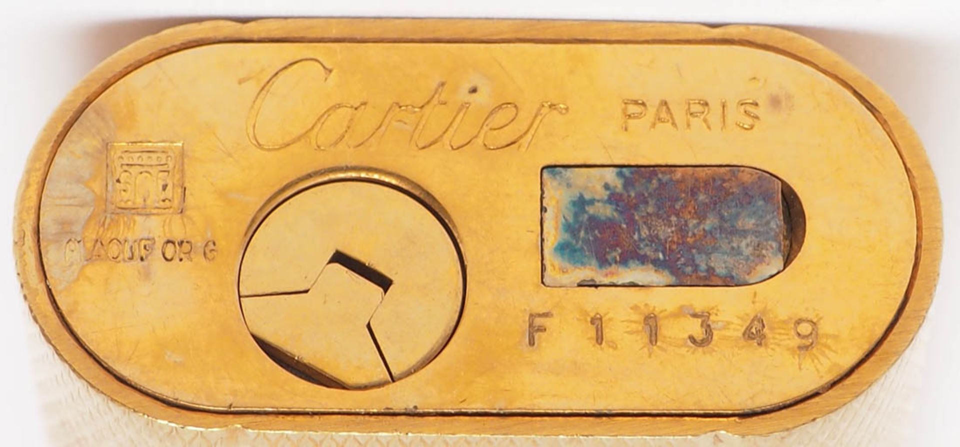 Feuerzeug, Cartier Ovaler, vergoldeter Korpus. H.7cm. Im originalen Etui und Umkarton, mit - Bild 3 aus 4