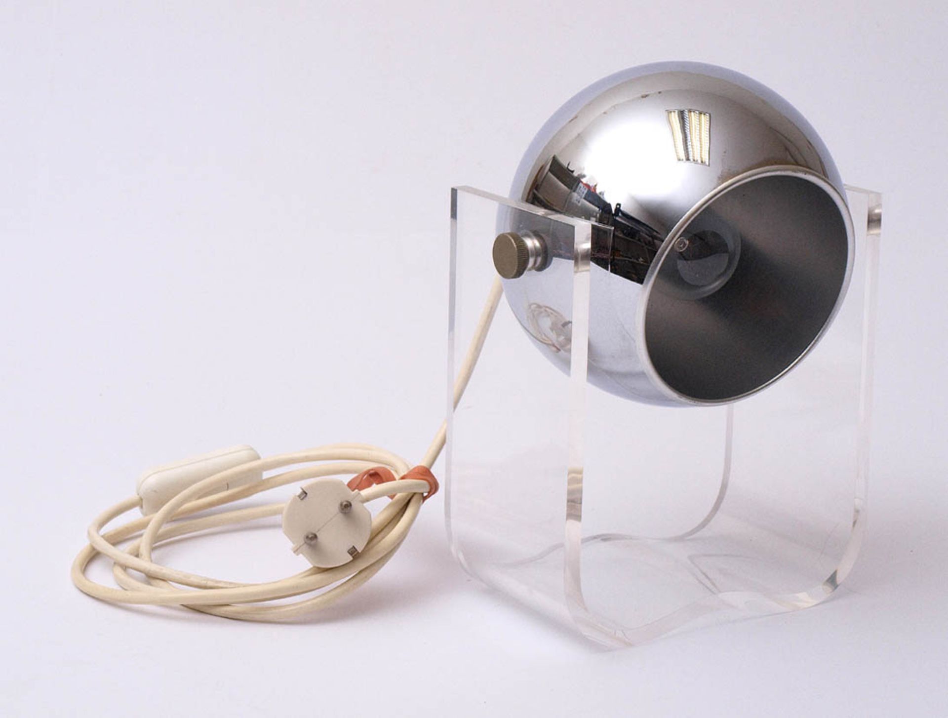 Schreibtischlampe, DP Design, 70er Jahre Acrylglas und verchromtes Metall. Elektrifiziert. H.27cm.