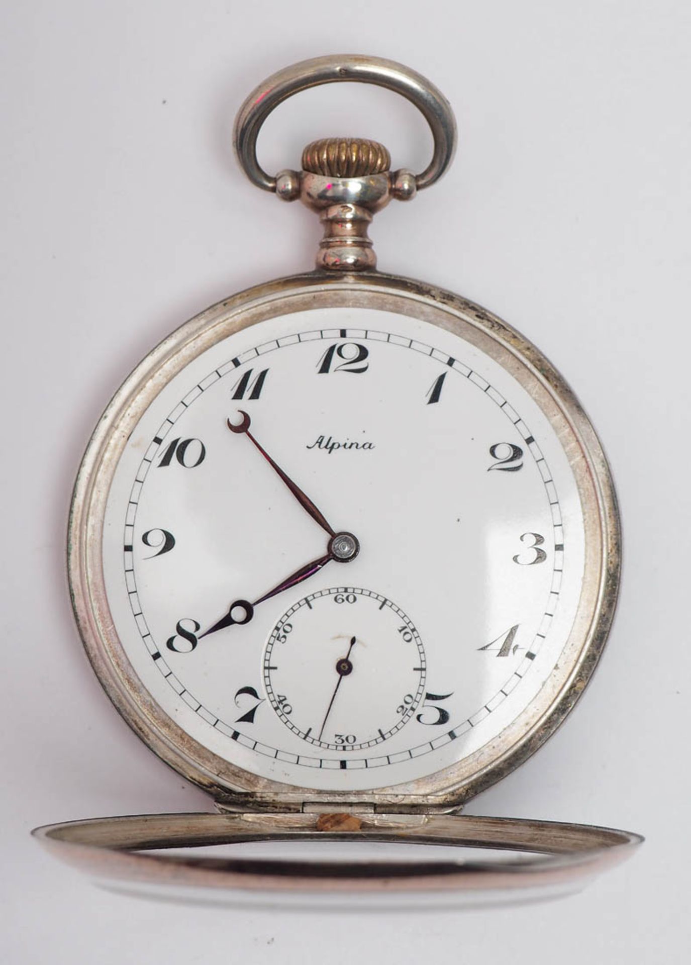 Herrentaschenuhr, Alpina Gehäuse und Innendeckel aus Silber 800, fein guillochiert, partiell - Bild 5 aus 5