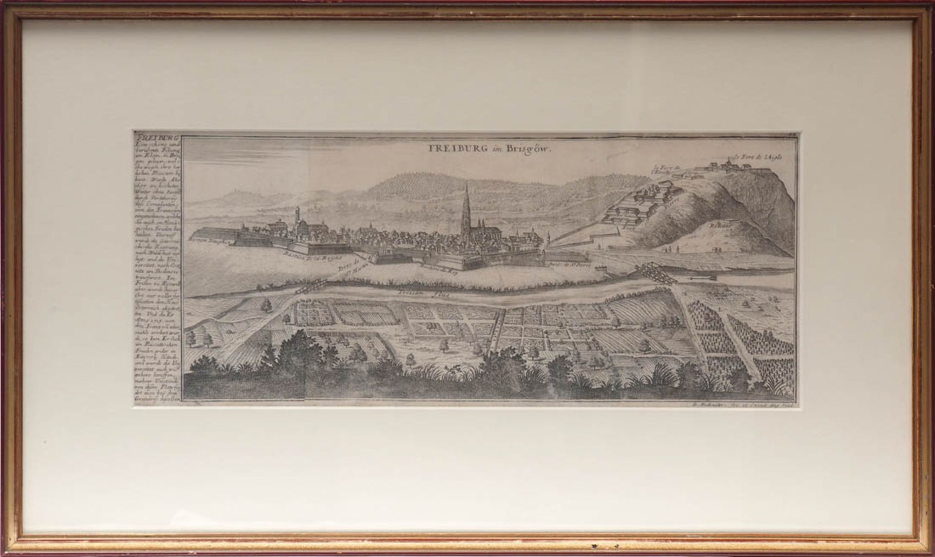 Bodenehr, G., 17./18.Jhdt. Ansicht von Freiburg, vom Lorettoberg aus gesehen. In der Platte sign,