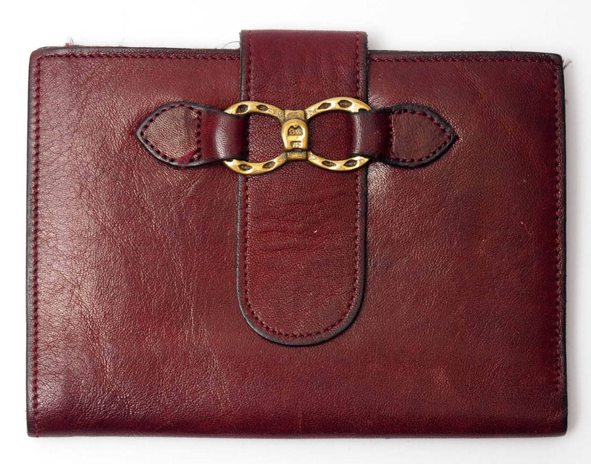 Damenhandtasche (Clutch), Aigner Bordeauxrotes Leder. 17,5x26cm. Dazu ein Geldbeutel, Aigner. - Bild 2 aus 3