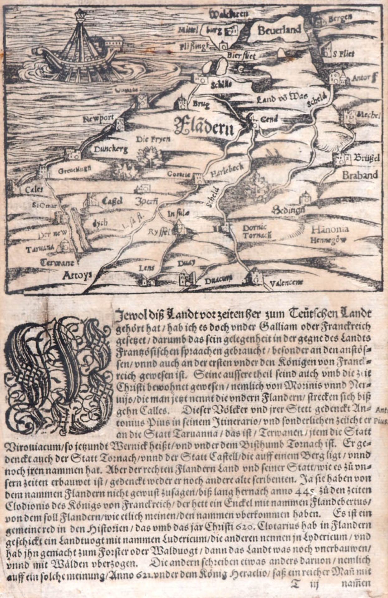 Zwei Graphiken Eine Karte von Flandern, wohl aus Sebastian Münster (1489 - 1552): "Von dem teutschen - Bild 5 aus 5