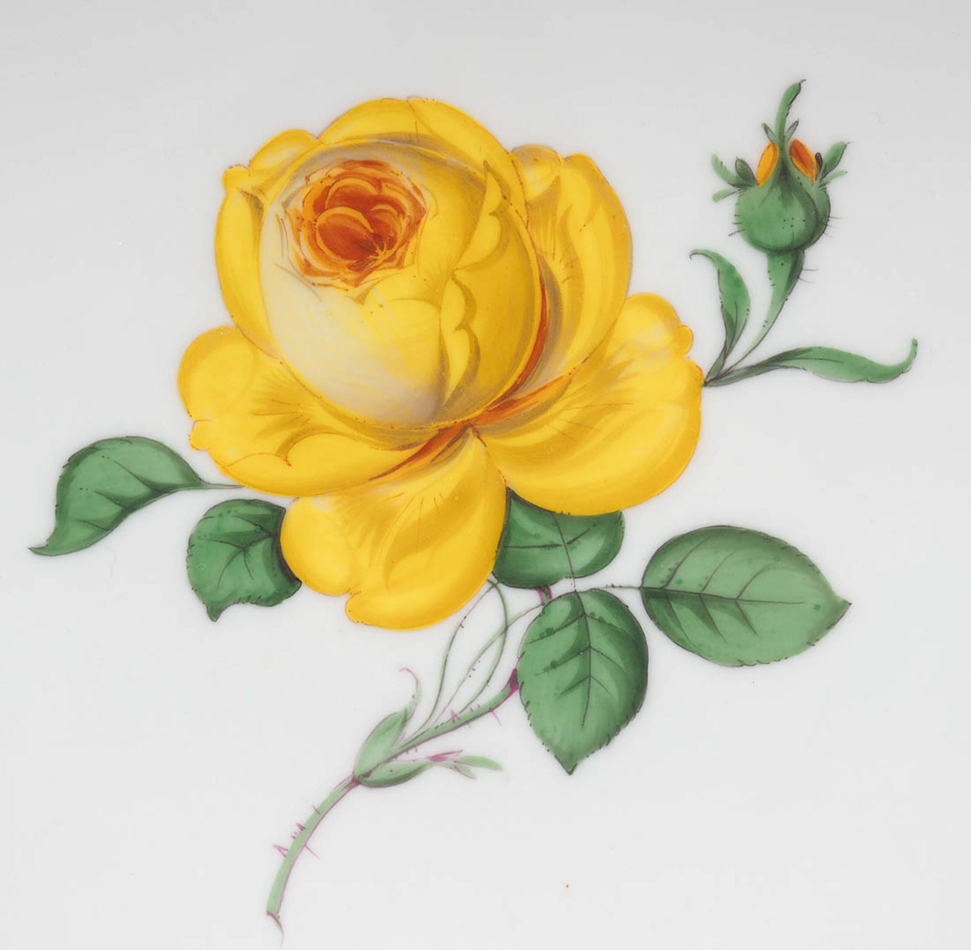 Tortenplatte, Meissen Form Neuer Ausschnitt, Dekor große gelbe Rose in polychromer Malerei, - Bild 2 aus 3