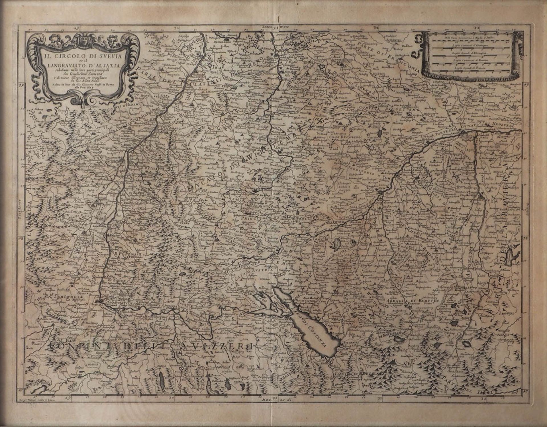 Falda, Giovanni Battista, 1648 - 1678 Landkarte von Süddeutschland, Teilen des Elsass und der - Bild 2 aus 5