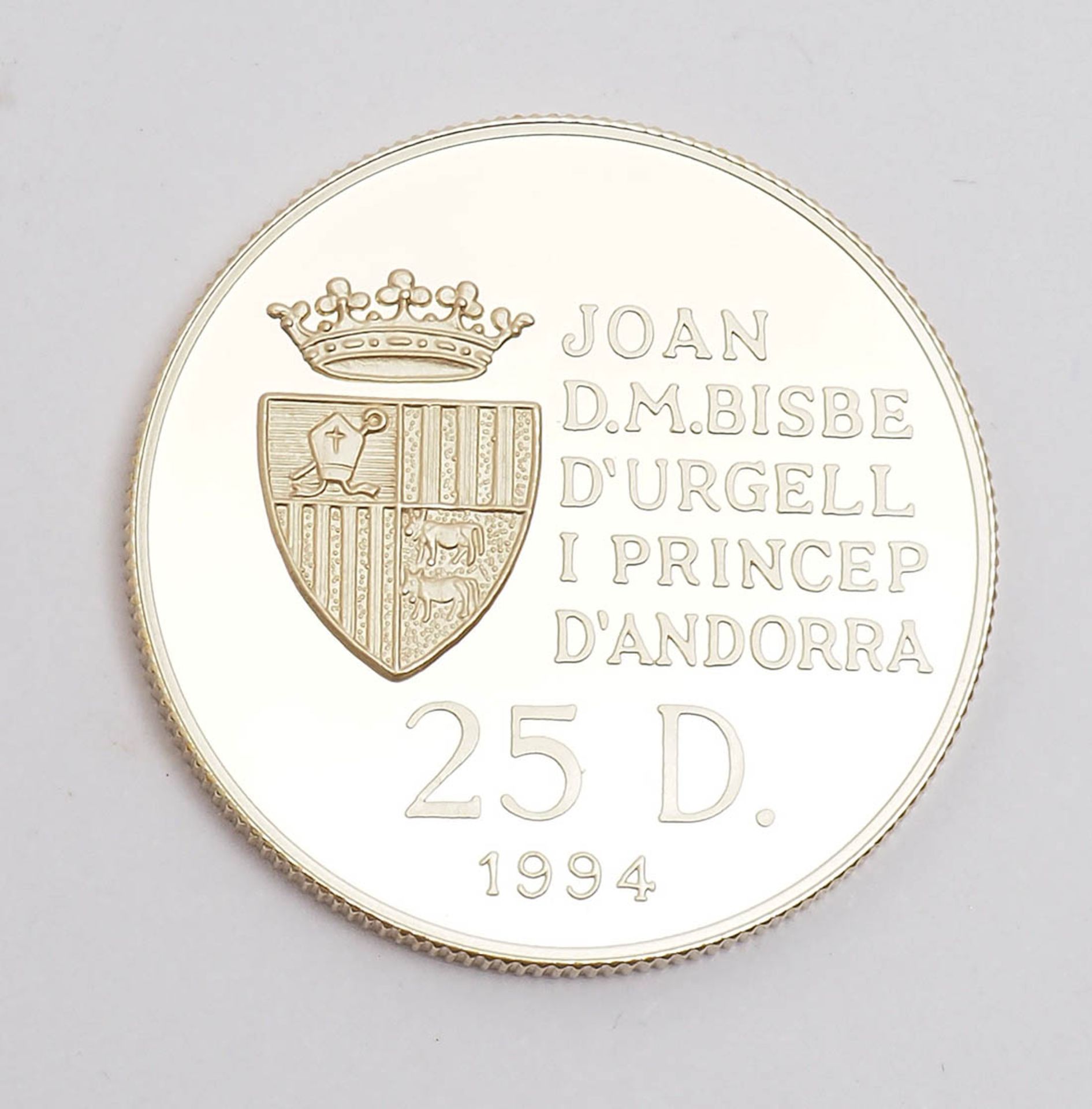 Goldmünze zu den olympischen Spielen 1994/96 Andorra, Nennwert 25 Diners. - Bild 3 aus 3