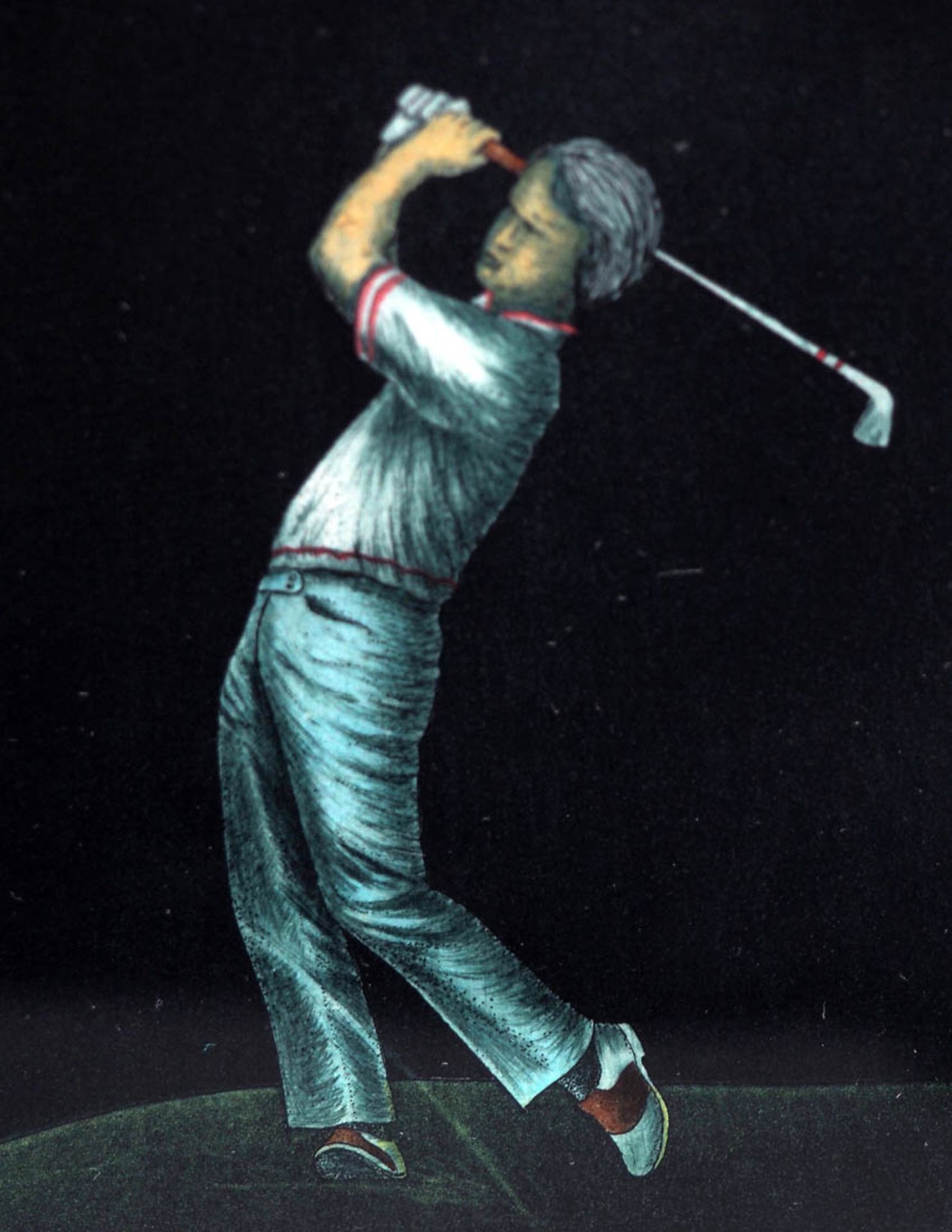 Unbekannter Künstler Golfspieler in nächtlicher Landschaft. Aquatintaradierung, undeutl. handsign. - Bild 3 aus 4