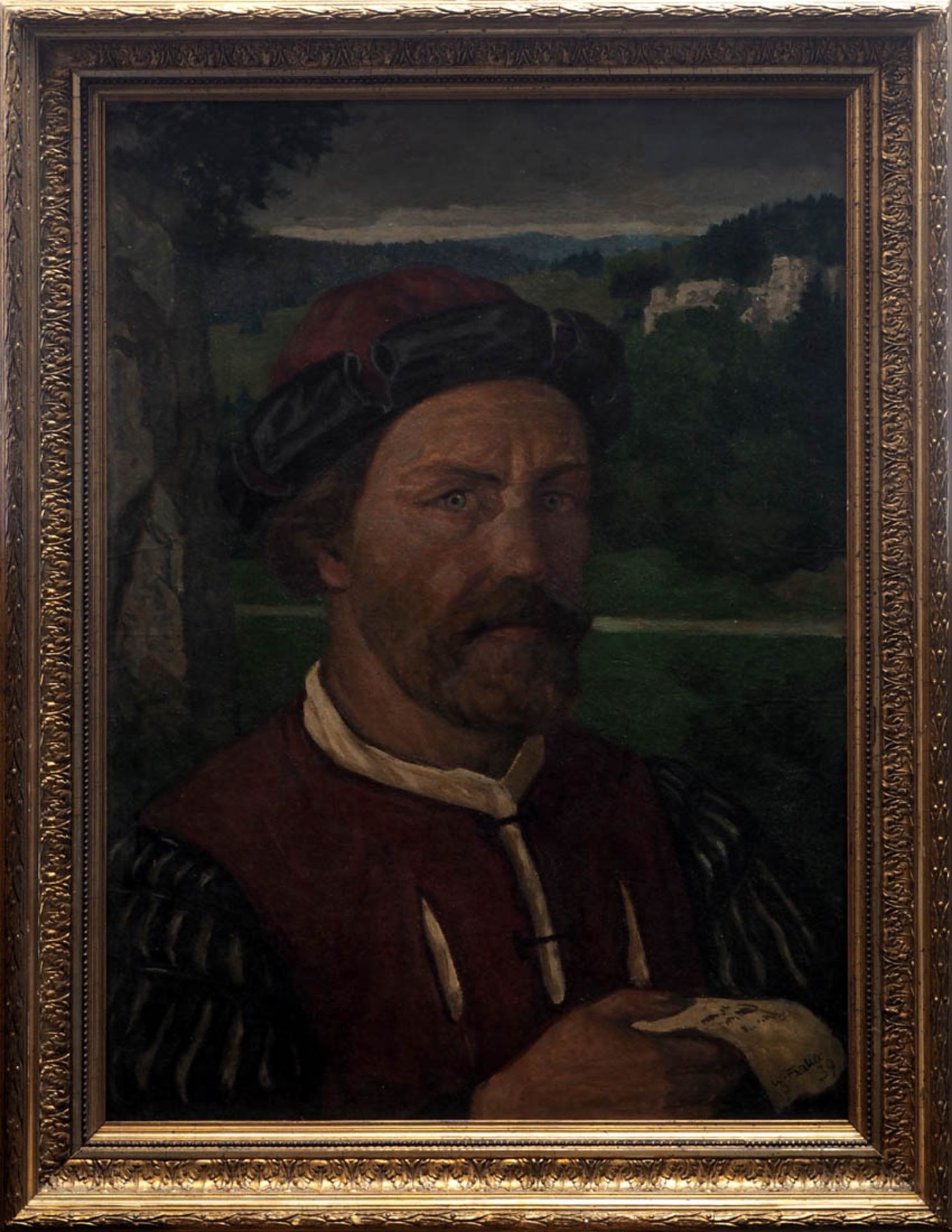 Haller, Wilhelm, 1873 - 1950 Brustbild eines bärtigen Herrn in Renaissancetracht vor weiter