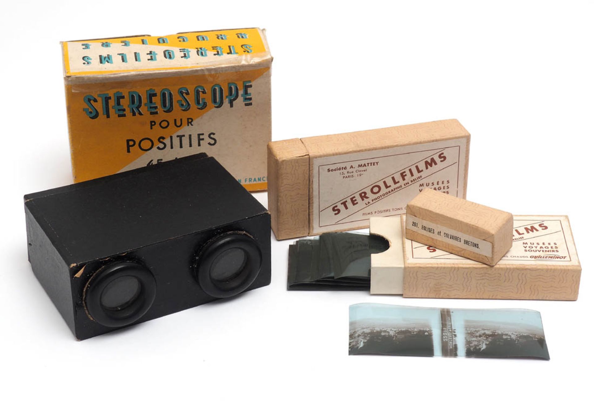 Stereoskop, Frankreich Für Positive. Mit zwei Sterollfilmen. 12x9x5cm.