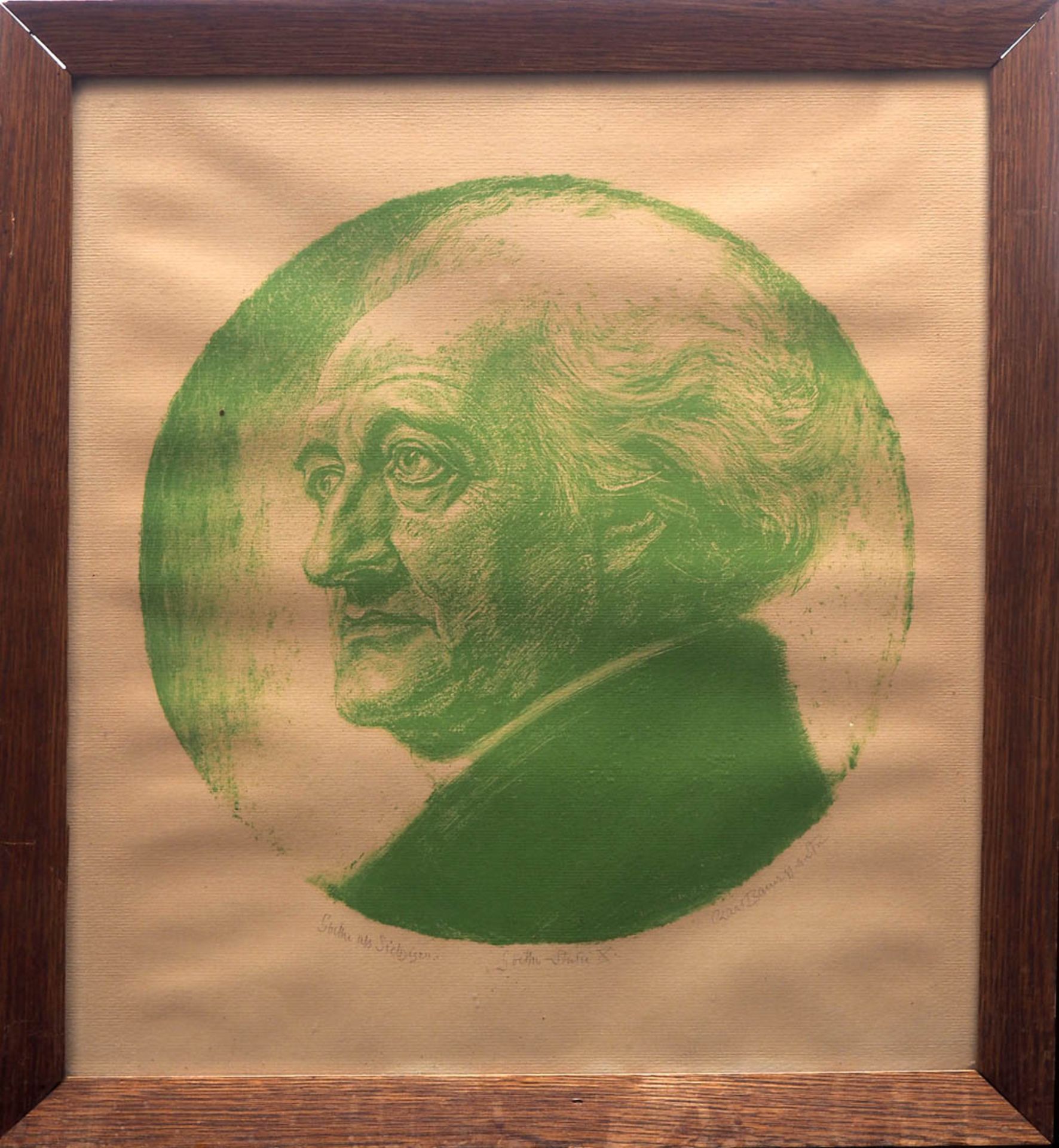 Bauer, Karl Portrait des greisen Johann Wolfgang v.Goethe. Lithographie mit grüner Druckfarbe,