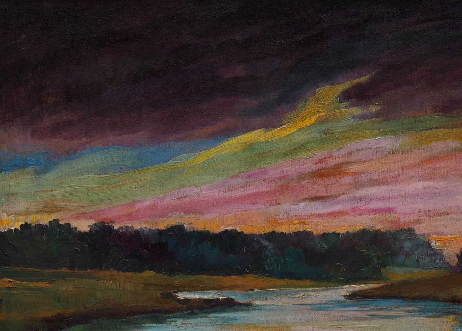Dischler, Hermann, 1866 - 1935 Abendliche Stimmung am Altrhein. Über den sonnenbeleuchteten Wolken - Bild 2 aus 6