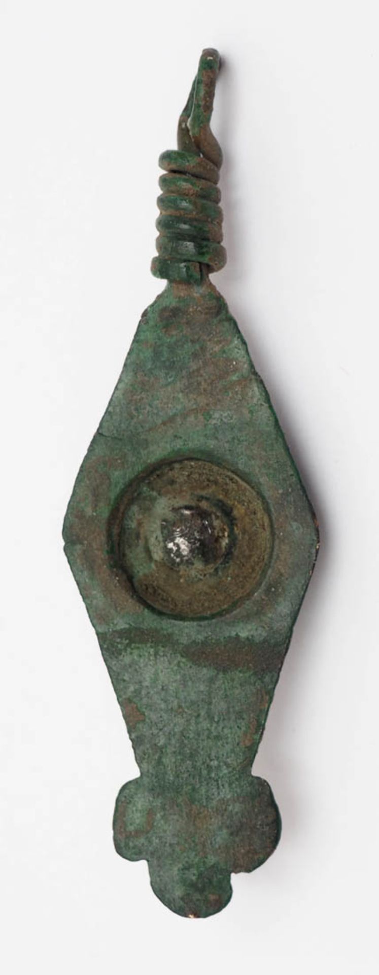 Römischer Bronzeanhänger Mit Attisköpfchen. Schöne, grüne Patina. H.5cm. Provenienz: Aus alter - Bild 2 aus 2