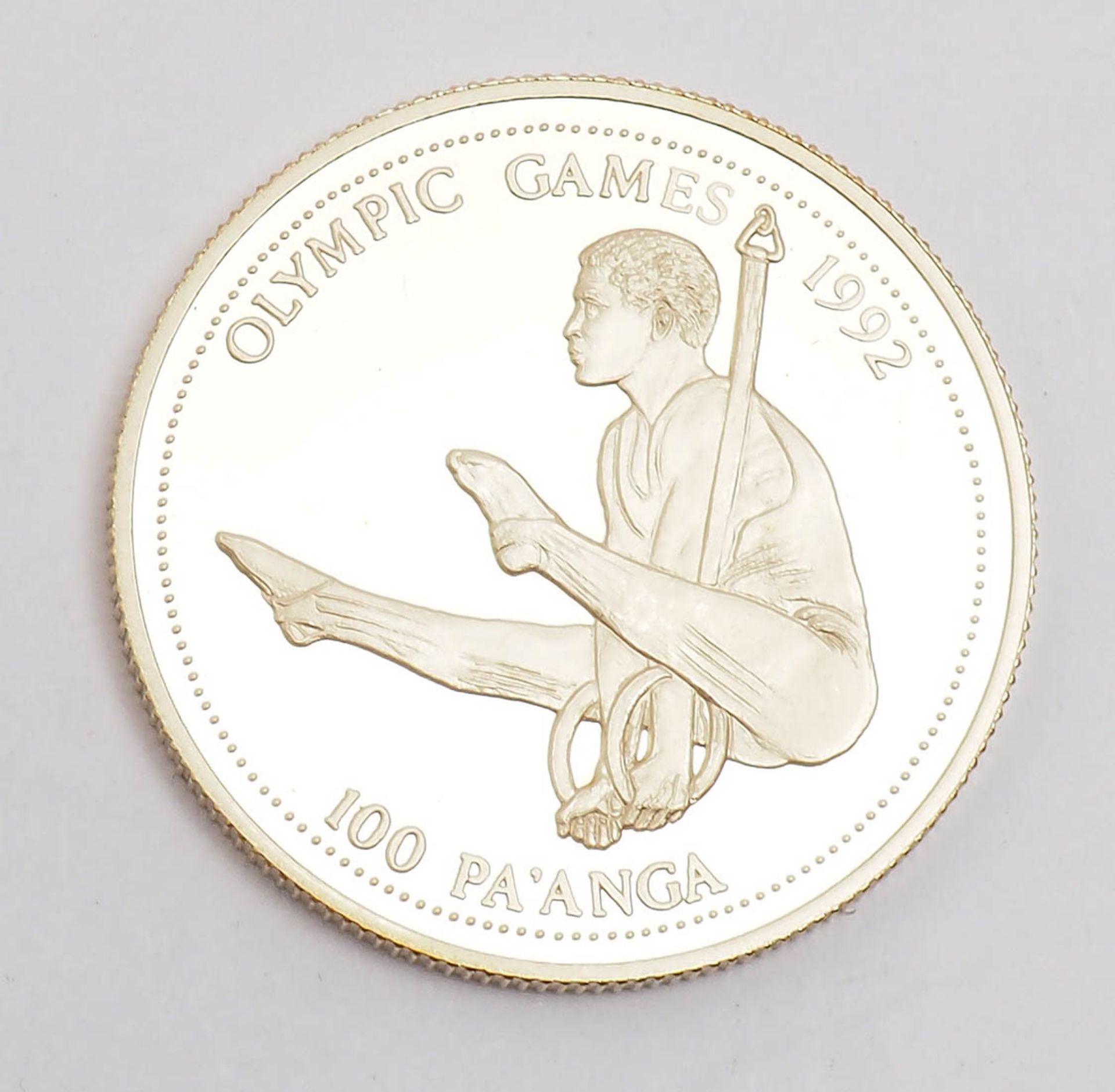 Goldmünze zu den olympischen Spielen 1992 Tonga, Nennwert 100 Pa´anga. - Bild 2 aus 3