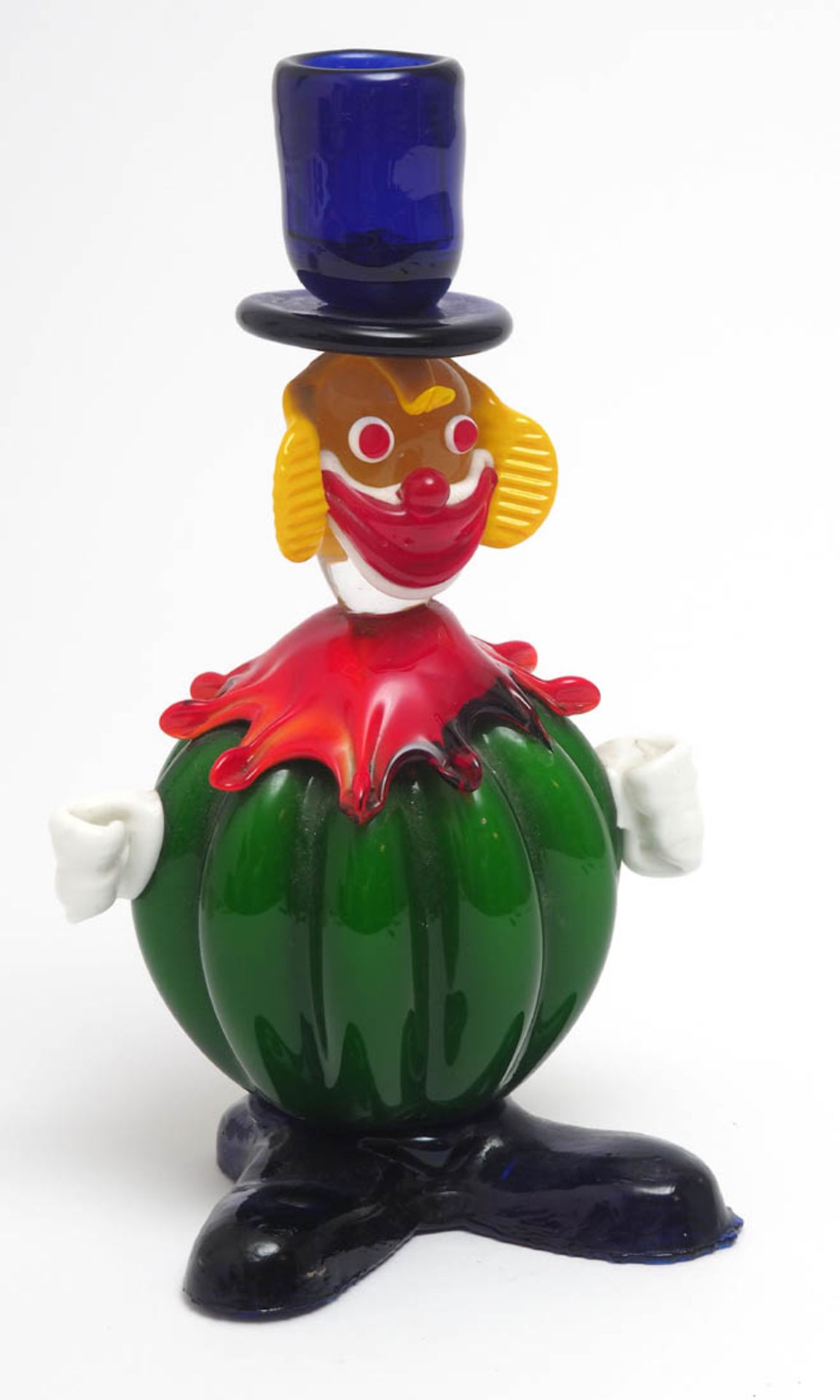 Kerzenhalter in Form eines Clowns, Murano Verschiedenfarbiges Glas. H.22,5cm.
