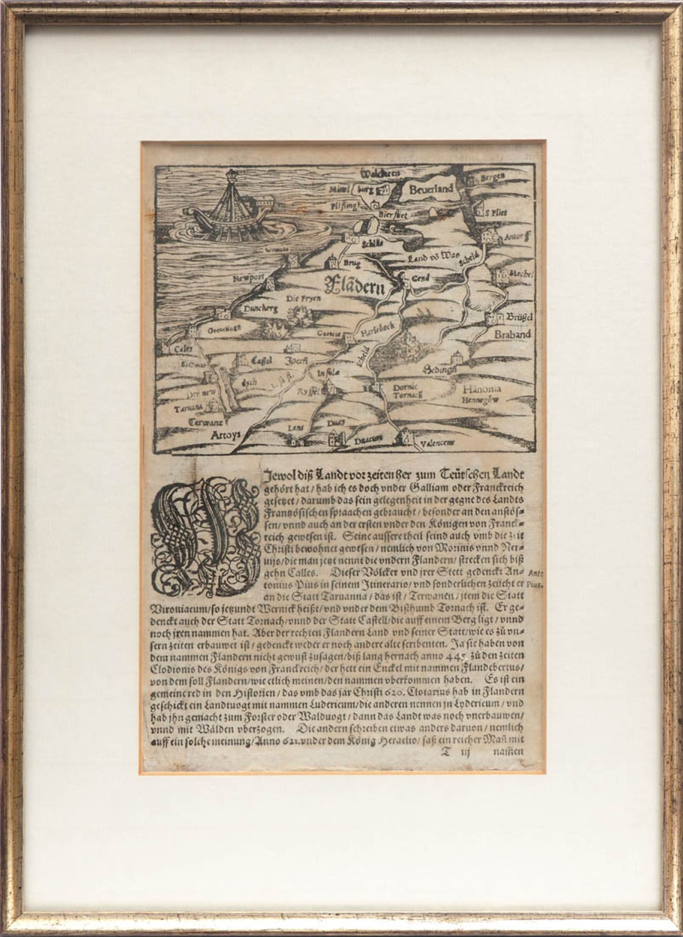 Zwei Graphiken Eine Karte von Flandern, wohl aus Sebastian Münster (1489 - 1552): "Von dem teutschen - Bild 4 aus 5