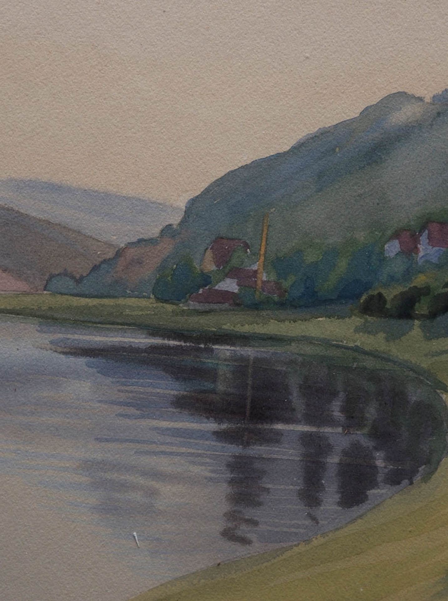 Kaufmann, E. Blick auf Eberbach am Neckar mit umgebender Landschaft. Aquarell, rechts unten bet., - Bild 2 aus 3