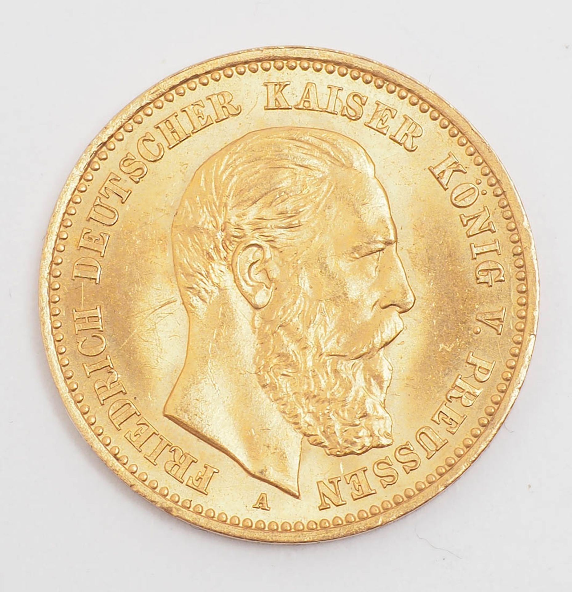 Zehn-Mark-Goldmünze Deutsches Reich 1888. Mit einem Portrait König Friedrichs von Preußen.