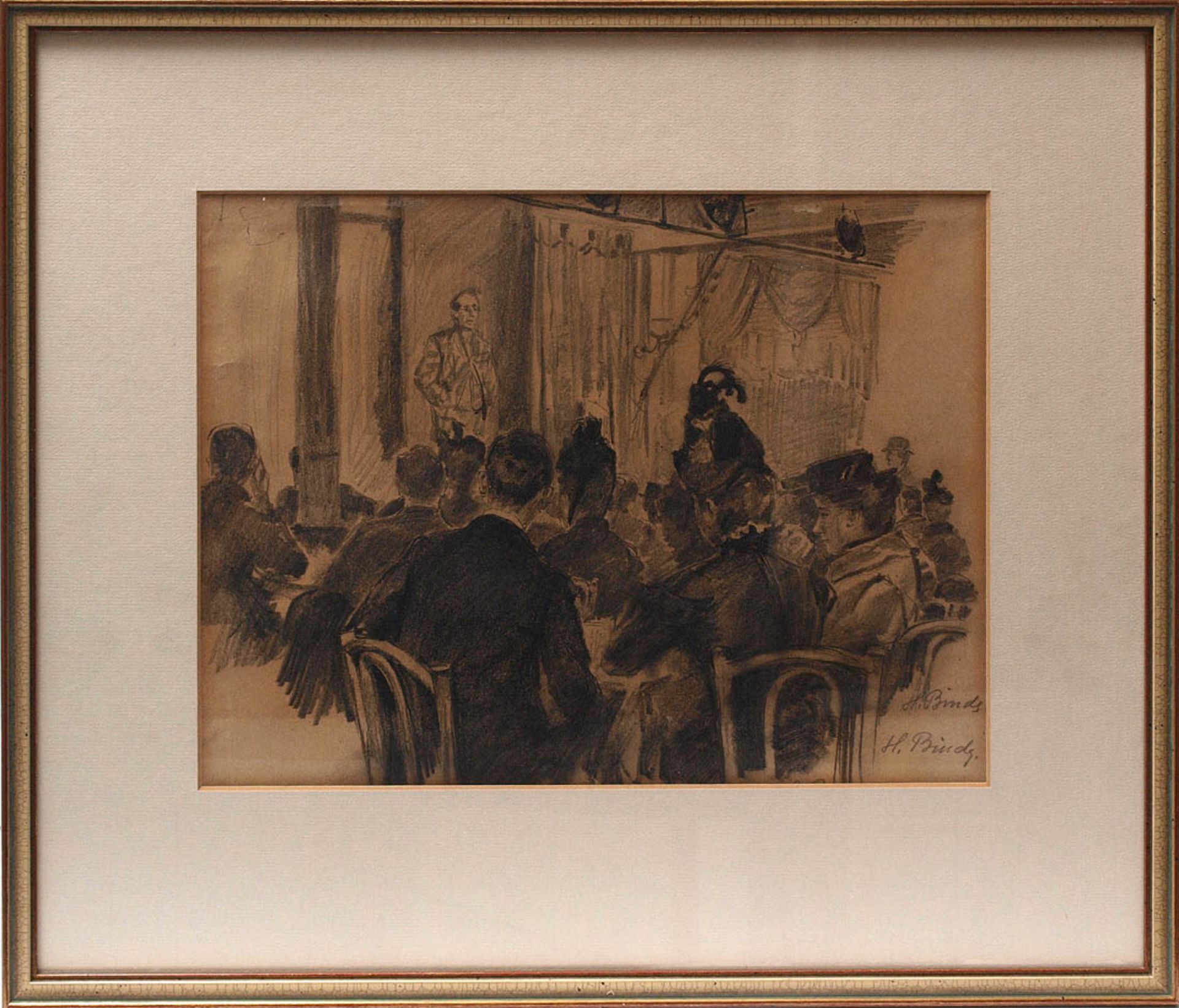 Binde, Heinrich, 1862 - 1929 Szene in einem Café mit einem Vortragenden auf der Bühne.