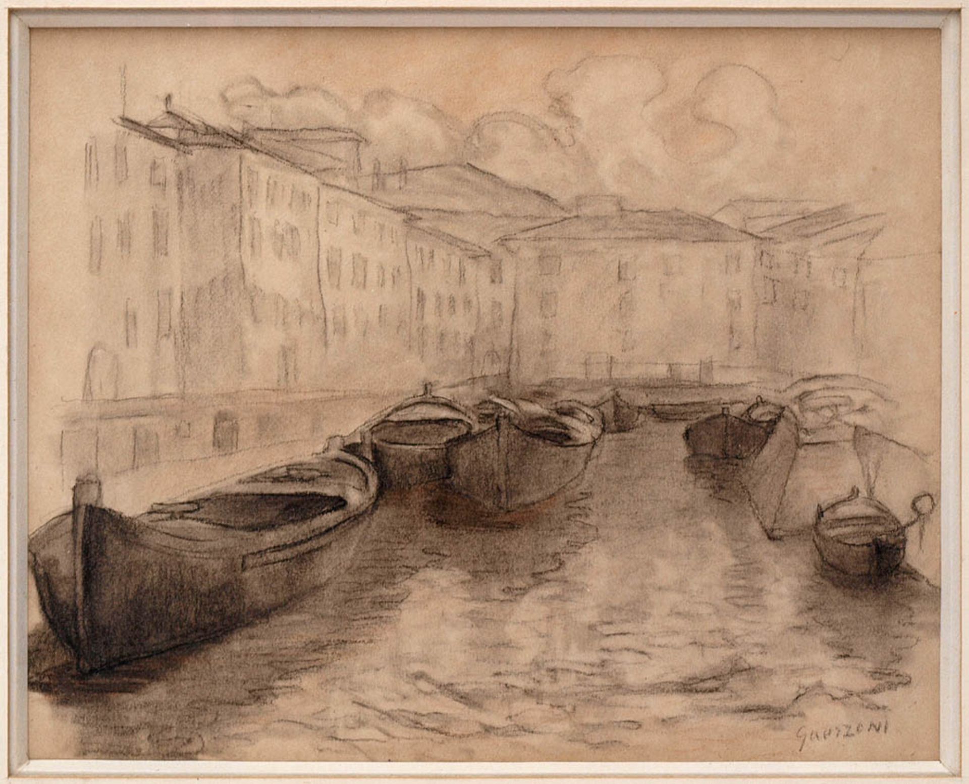 Guerzoni, Giovanni, 1876 - 1948 Morgendliche Ansicht des Hafens von Livorno. Lavierte - Bild 2 aus 3