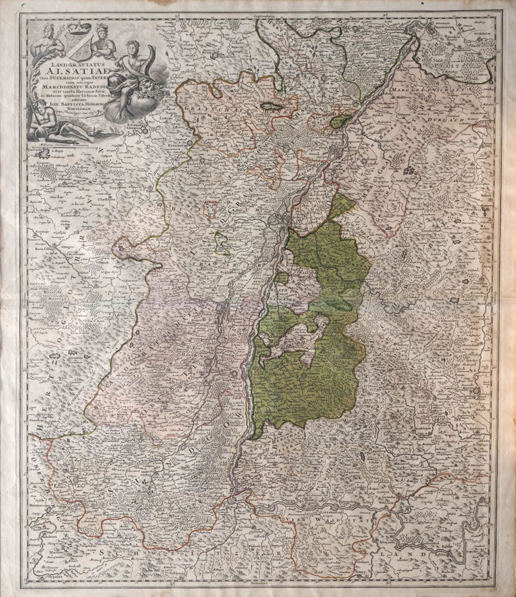 Homann, Johann Baptist, 1664 - 1724 Karte des Elsass und der Markgrafschaft Baden. Kupferstich,