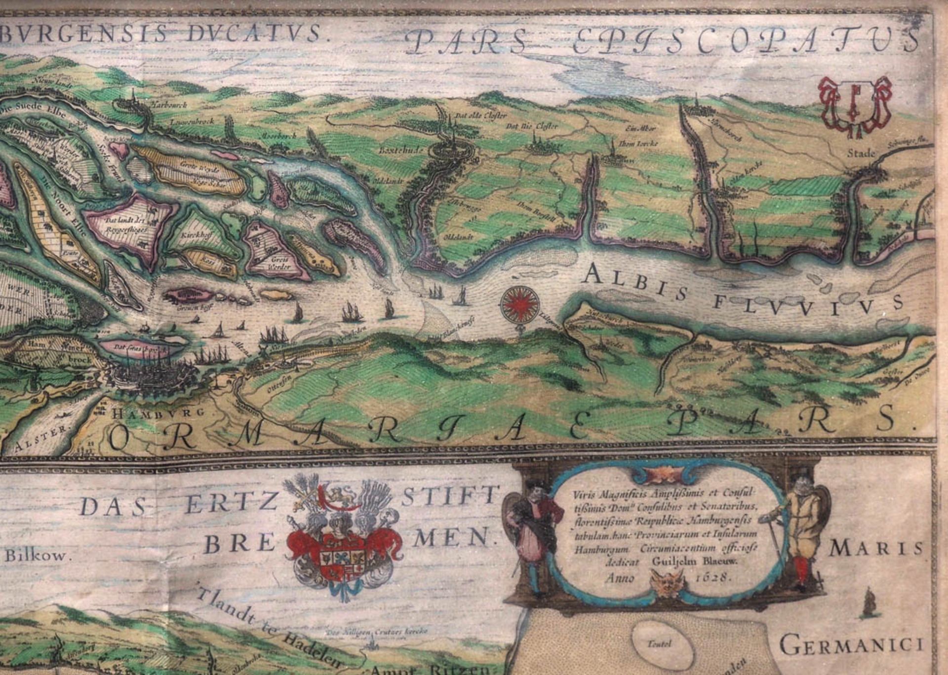 Blaeu, Willem Janszoon, 1571 - 1638 Landkarte der Elbe mit angrenzenden Gebieten. Kupferstich, reich - Image 5 of 7