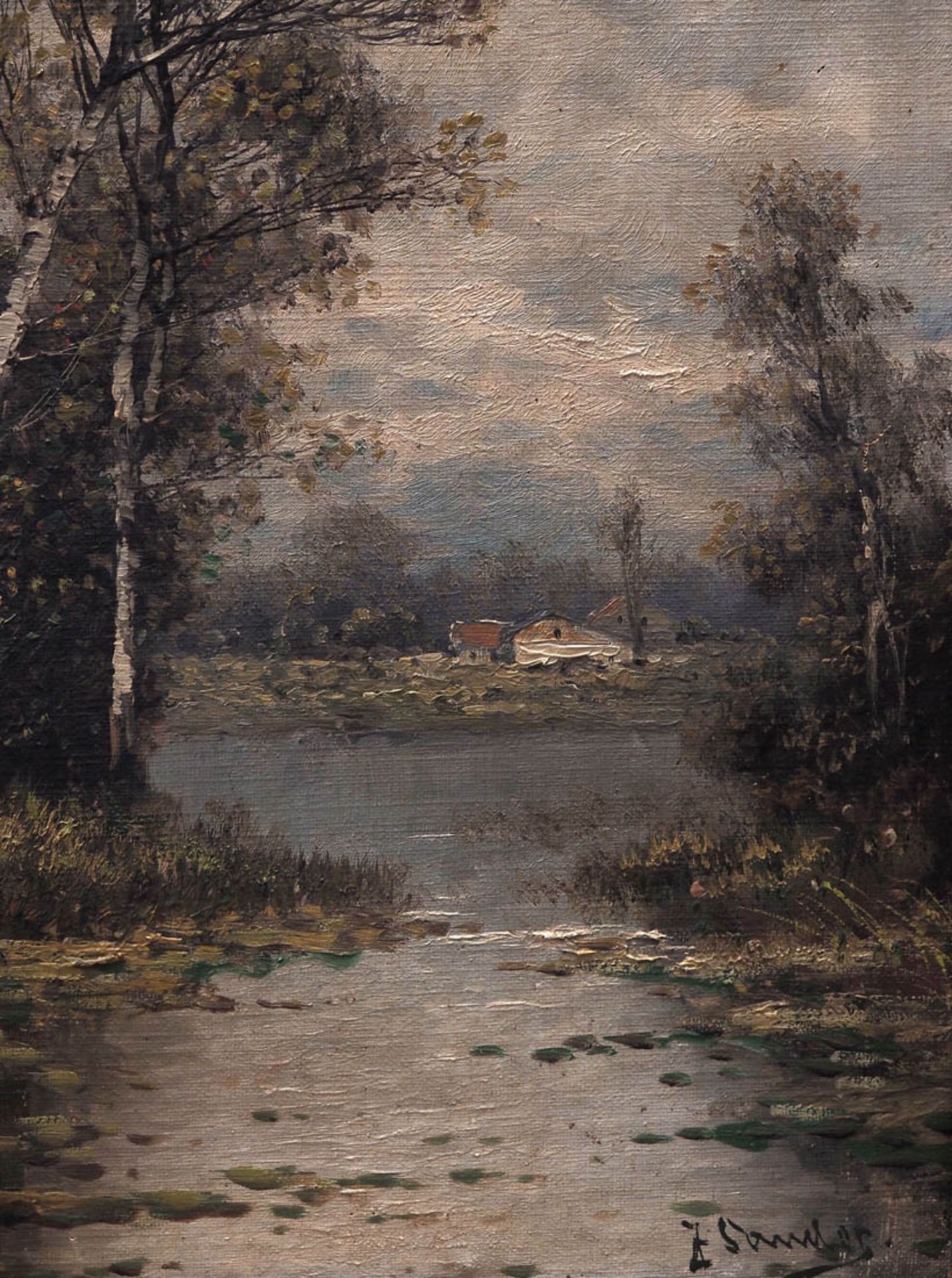 Sander, Johann (recte Jungbluth), 1860 - 1912 Birken am Ufer eines Weihers, im Vordergrund eine - Bild 5 aus 9