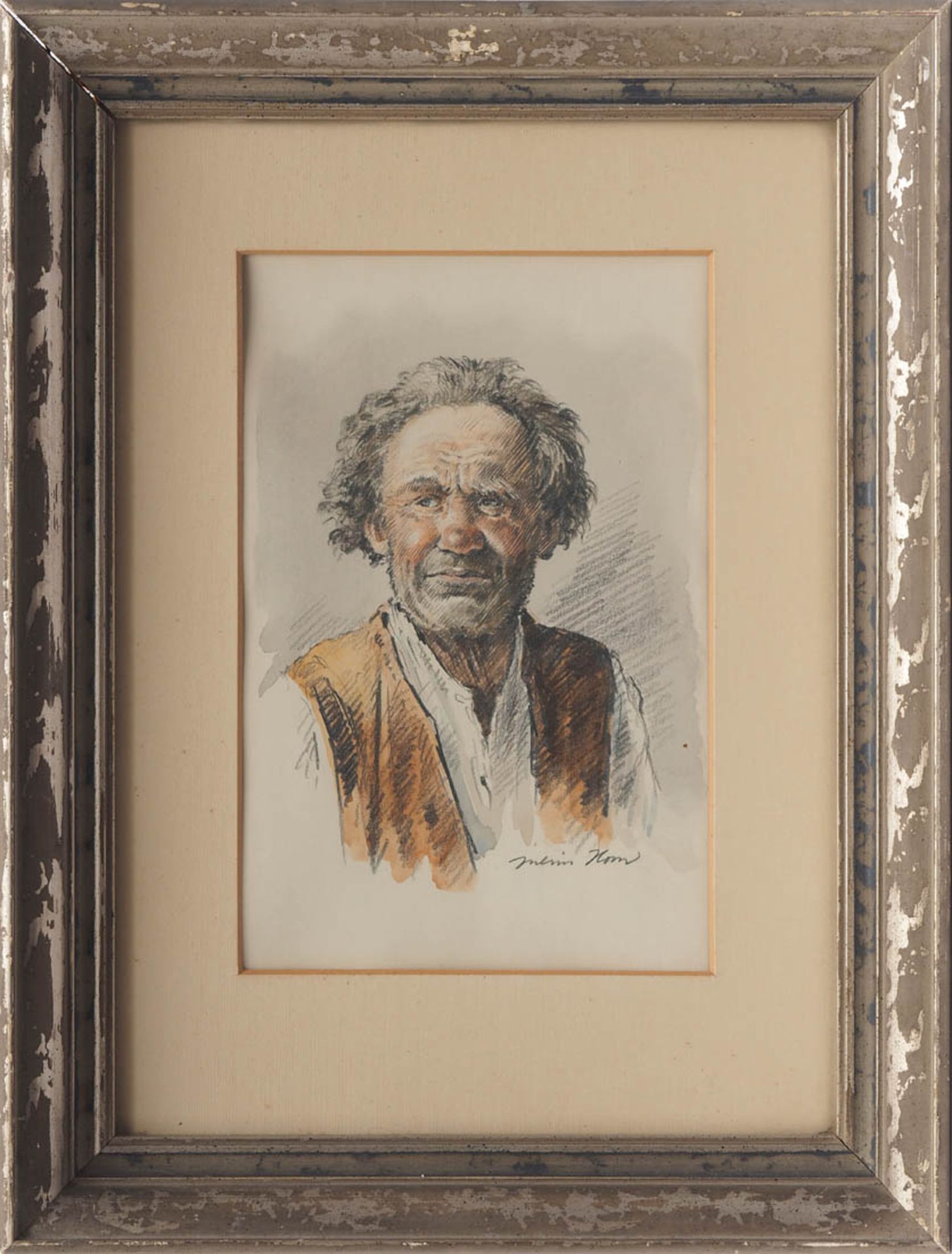 Horn, Julius, geb. 1900 Brustbild eines alten Mannes mit Stopperlbart und verstrubbeltem Haar.
