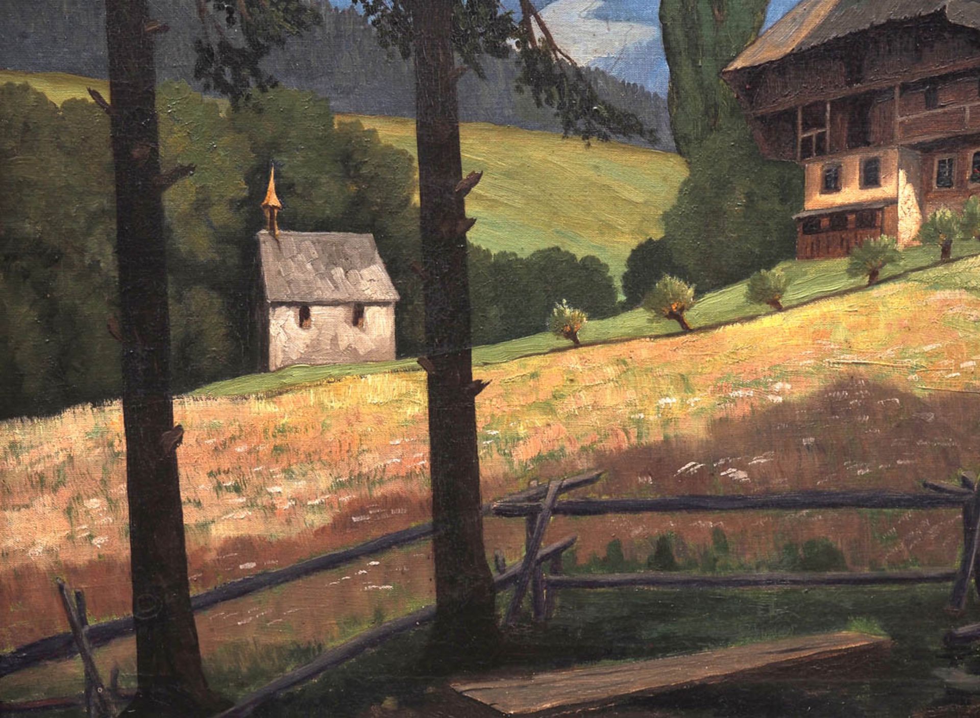 Ketterer, E. Blick auf einen einsam gelegenen Schwarzwaldhof mit mächtigem Walmdach, daneben eine - Bild 5 aus 7