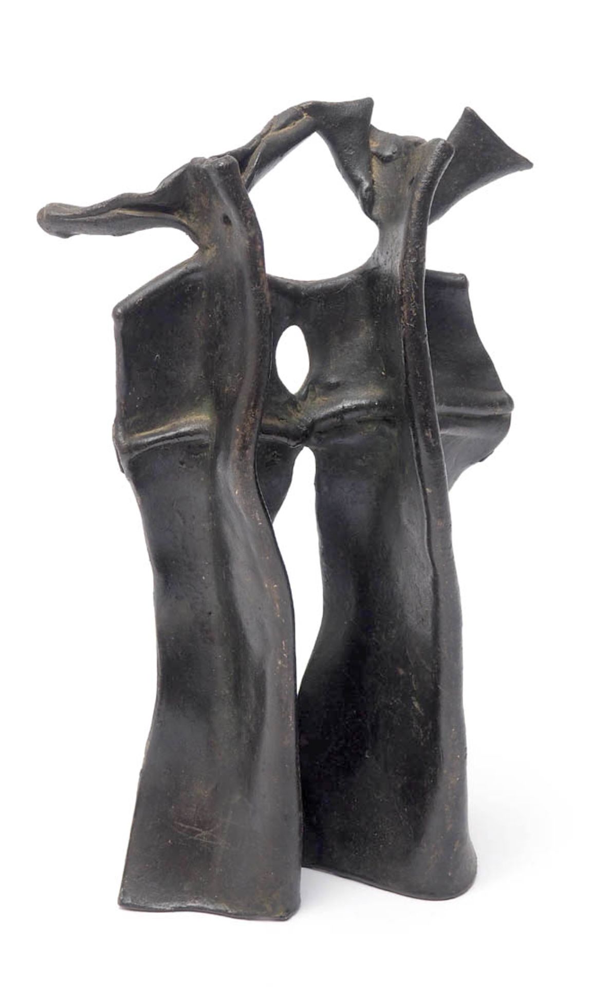 Unbekannter Künstler Paar Nonnen. Bronze, schwarz patiniert. H.24cm.