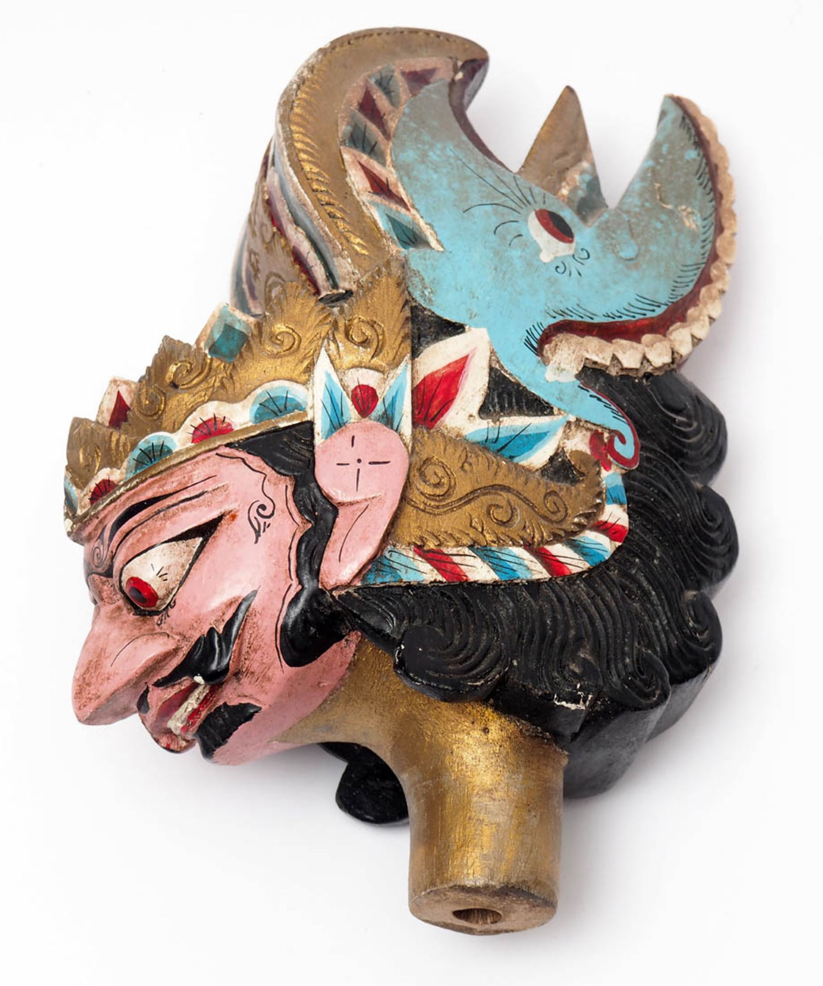 Drei Wayang Golek-Figuren Fein geschnitzt, bemalt und vergoldet. Stoffkleidung mit Stickerei. - Bild 23 aus 23