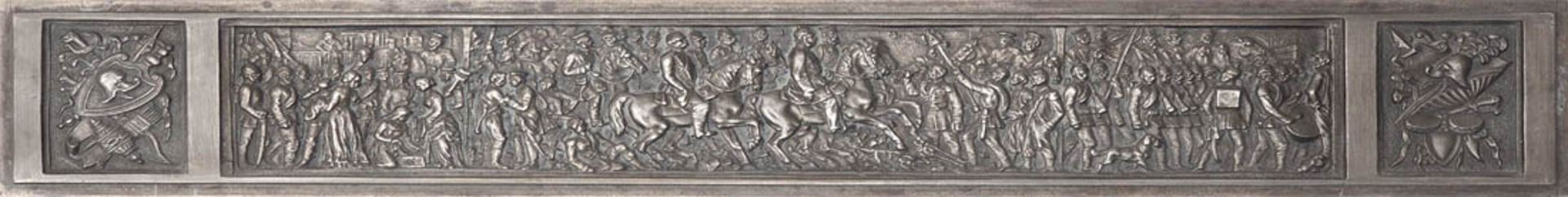 Bronzerelief Feine Darstellung eines Triumphzuges mit Kaiser Wilhelm II, Bismarck und