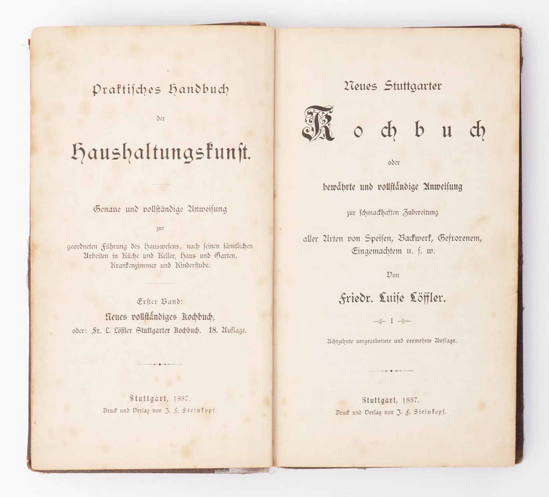 Löffler, Luise: Stuttgarter Kochbuch, 1887 Geprägter Leineneinband. Buchrücken fehlt. - Image 2 of 3