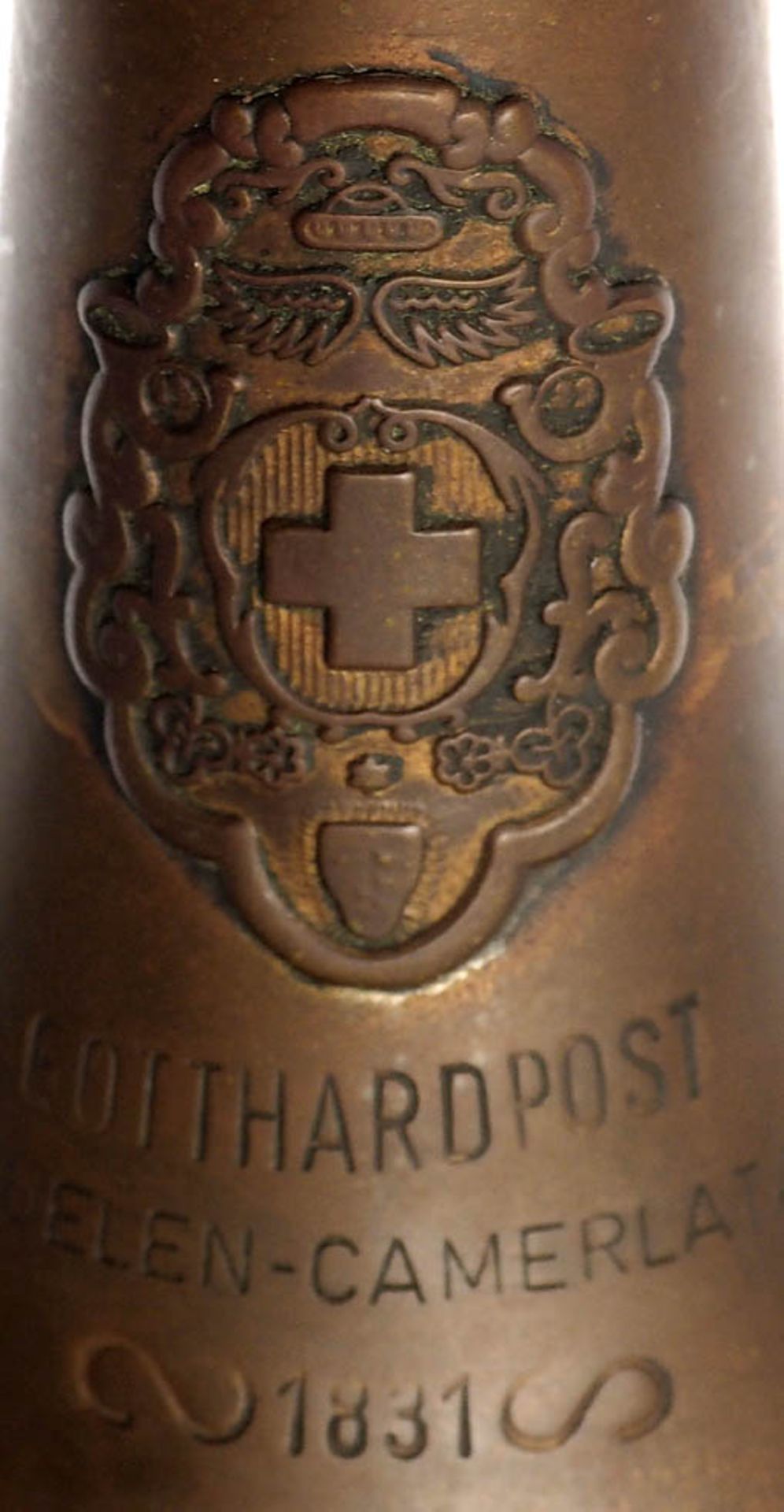 Posthorn, dat. 1831 Originales Horn der Gotthardpost "Flüelen Camernata" mit Kordelwicklung. - Bild 3 aus 3