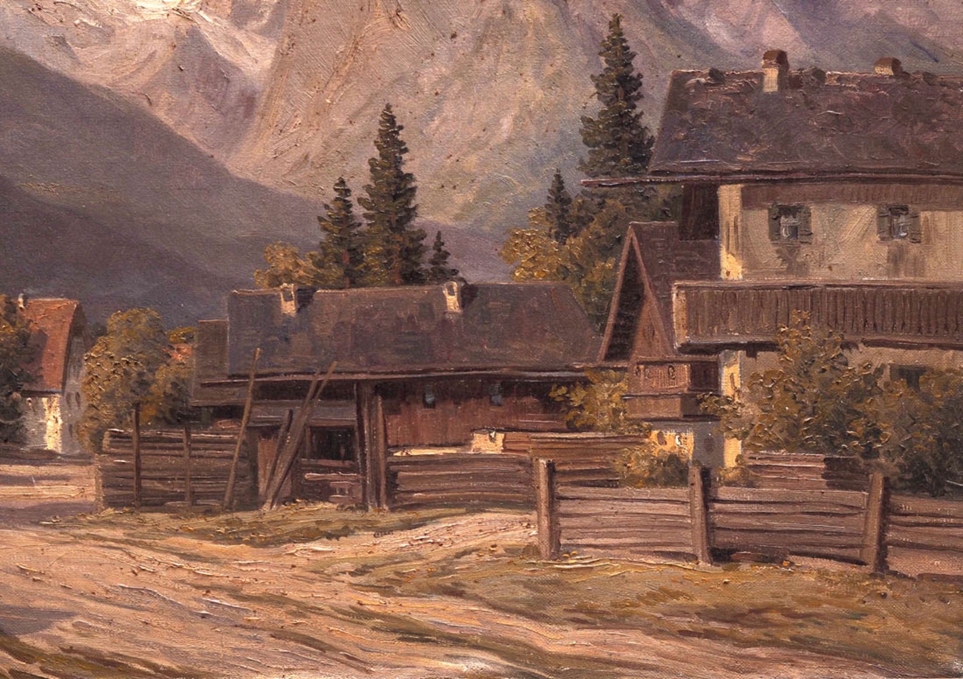 Klein, Eitel, 1906 - 1990 Dorfstraße eines kleinen Ortes in Voralpenlandschaft. Im Hintergrund die - Bild 5 aus 7