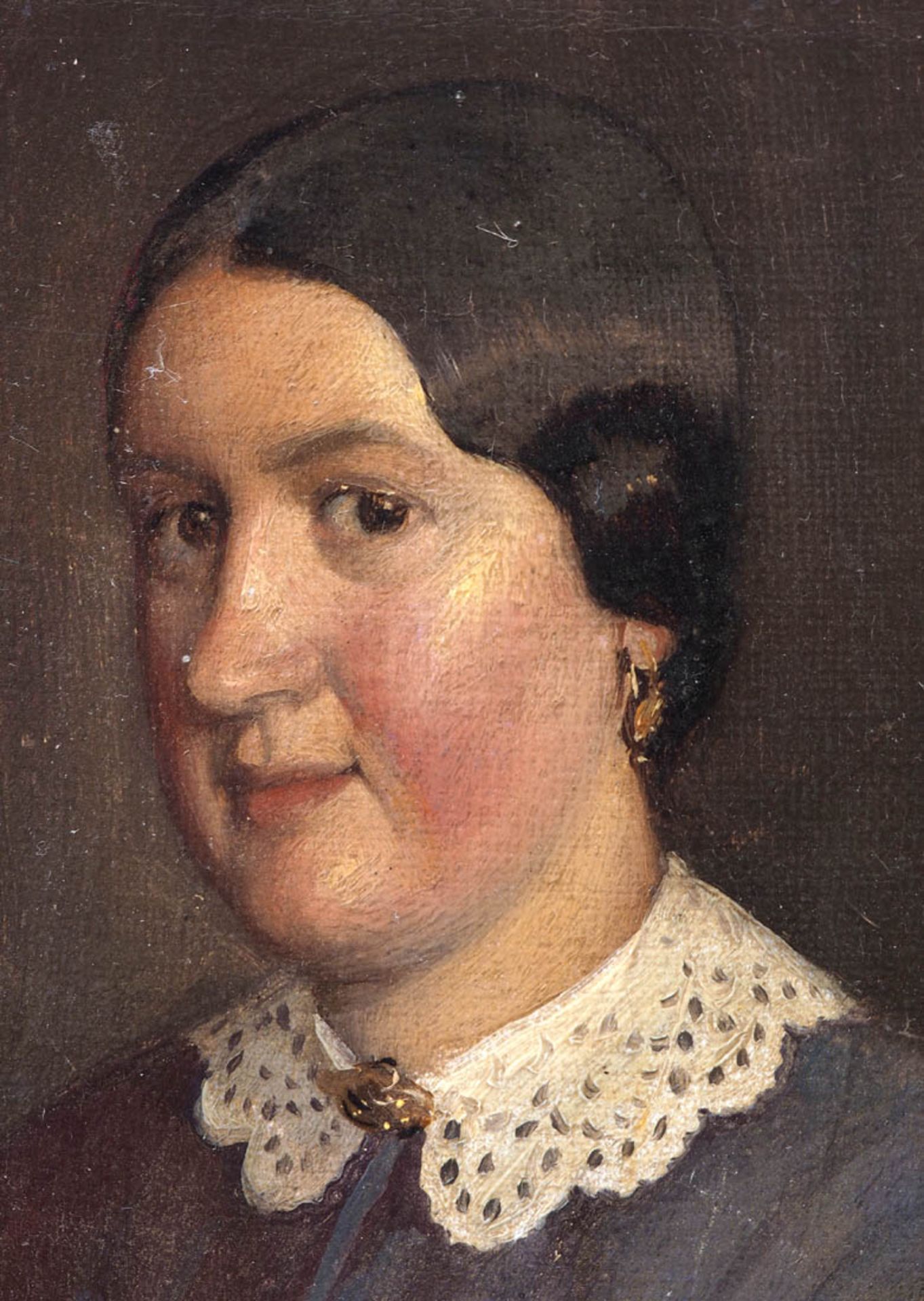 Portraitist, Mitte 19.Jhdt. Dreiviertelsportrait einer biedermeierlich gekleideten Dame im grauen - Bild 2 aus 3