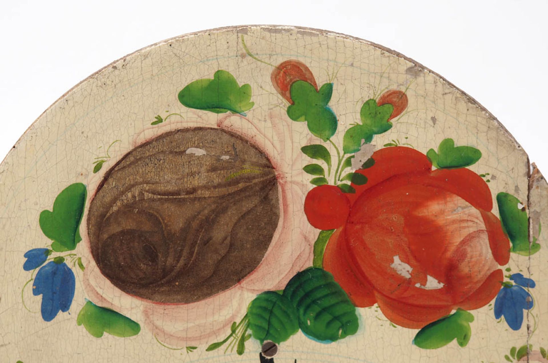 Schilderuhr, Schwarzwald, 19.Jhdt. Bogenschild mit Bauernrosen und Einzelblüten in polychromer - Bild 2 aus 3