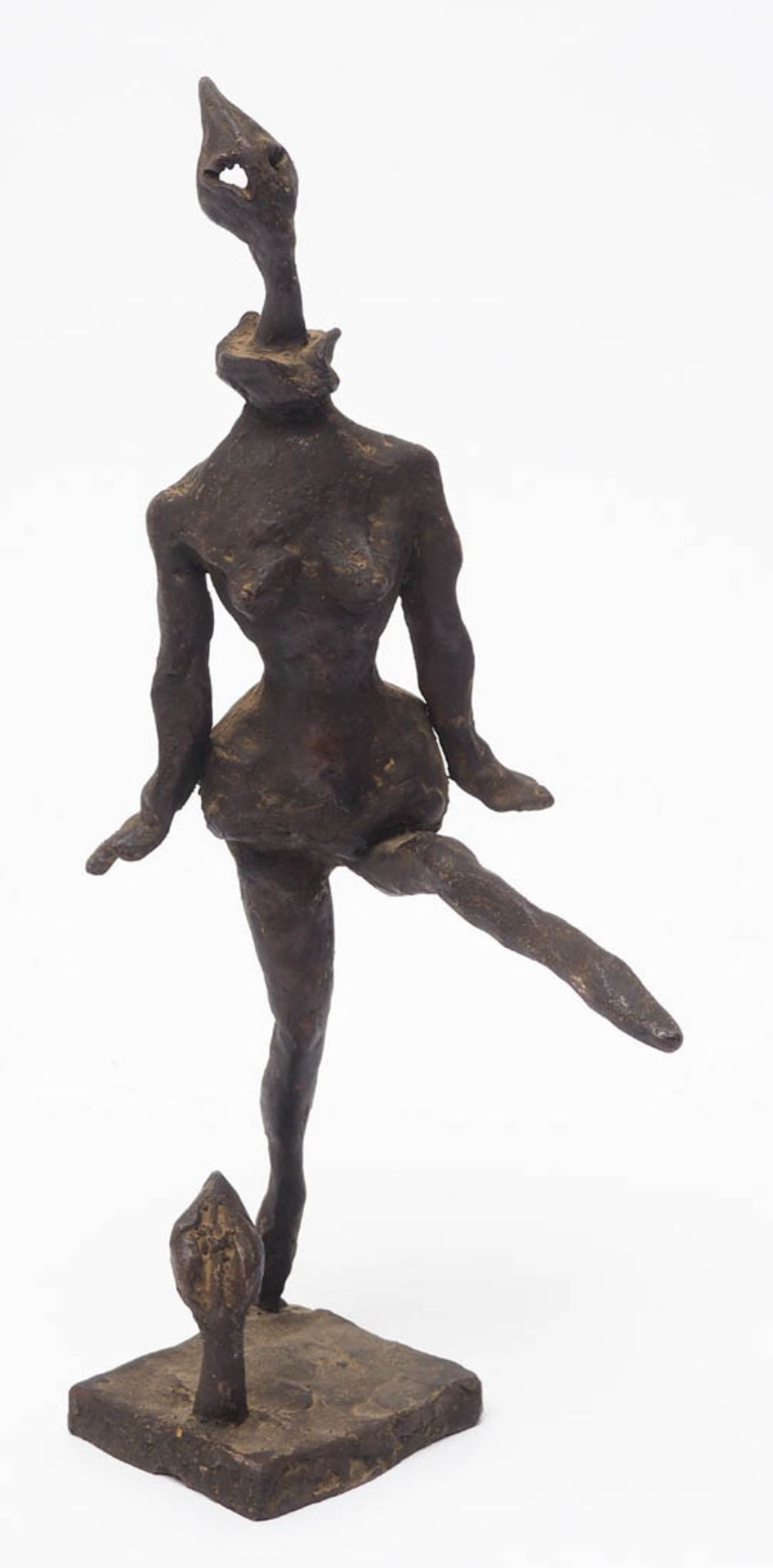 Unbekannter Künstler Auf rechteckigem Sockel Mädchen in bewegter Haltung. Bronze, braun patiniert. - Bild 2 aus 4