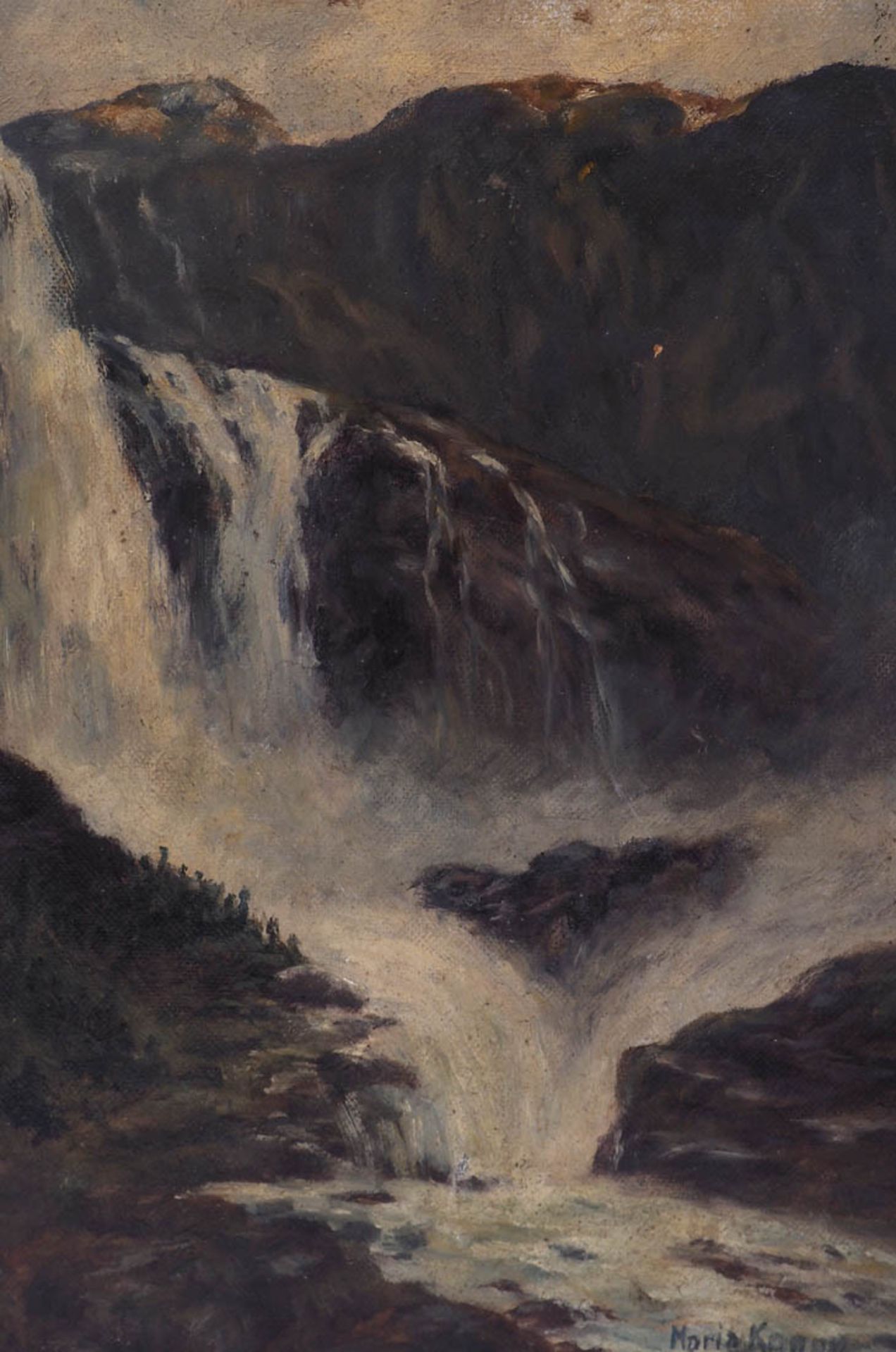 Knopp, Maria, dat. 1913 Blick auf einen großen Wasserfall im Gebirge. Öl/Kt., rechts unten sign. und - Bild 2 aus 3